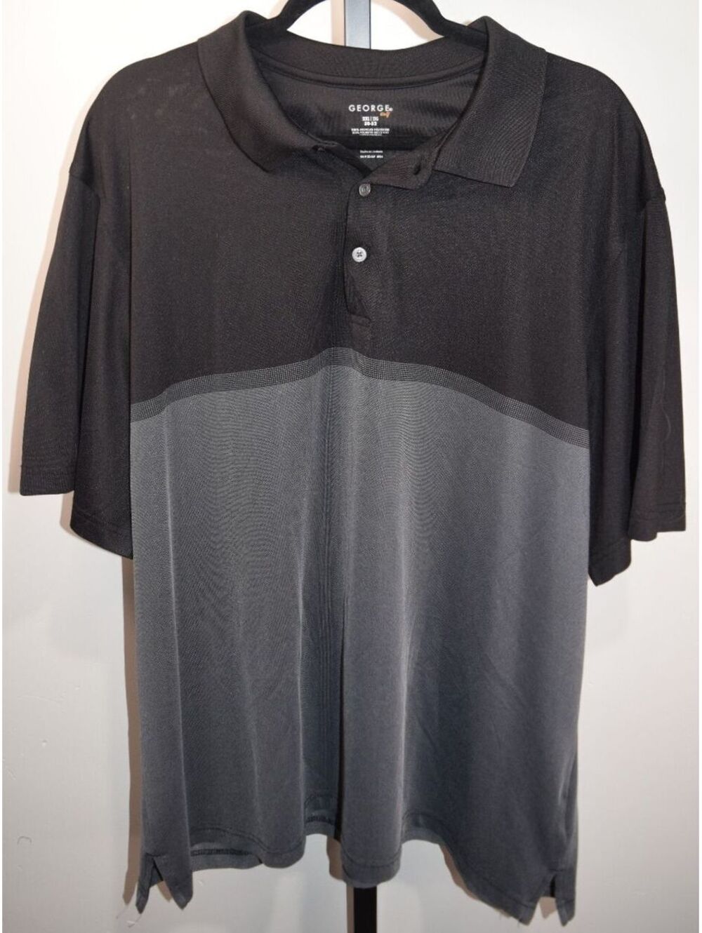 George Golf Black Gray Colorblock Performance Polo Mens 2XL Moisture Wicking